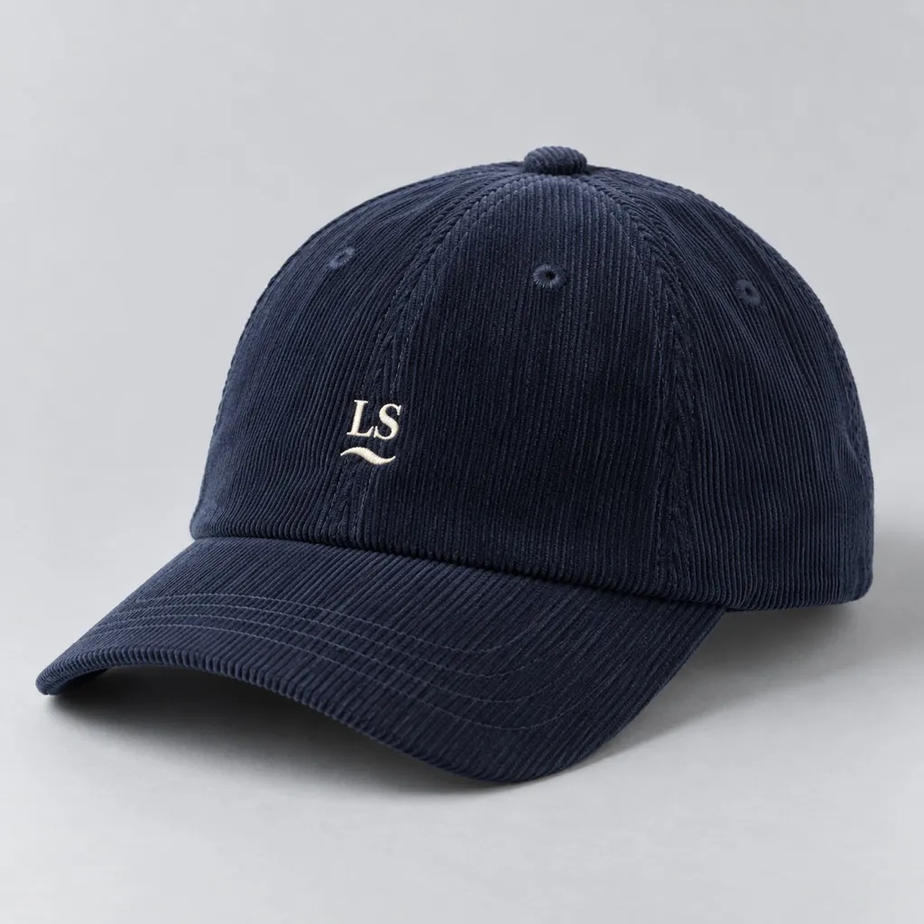 Navy corduroy cap embroidered with LS