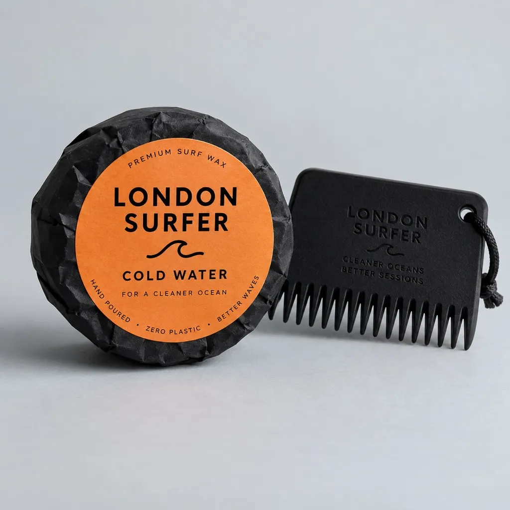 Bar of cold water surf wax in a black wrapper